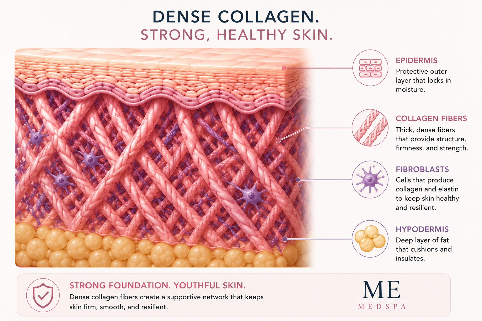 Illustration showing collagen fibers supporting healthy youthful skin