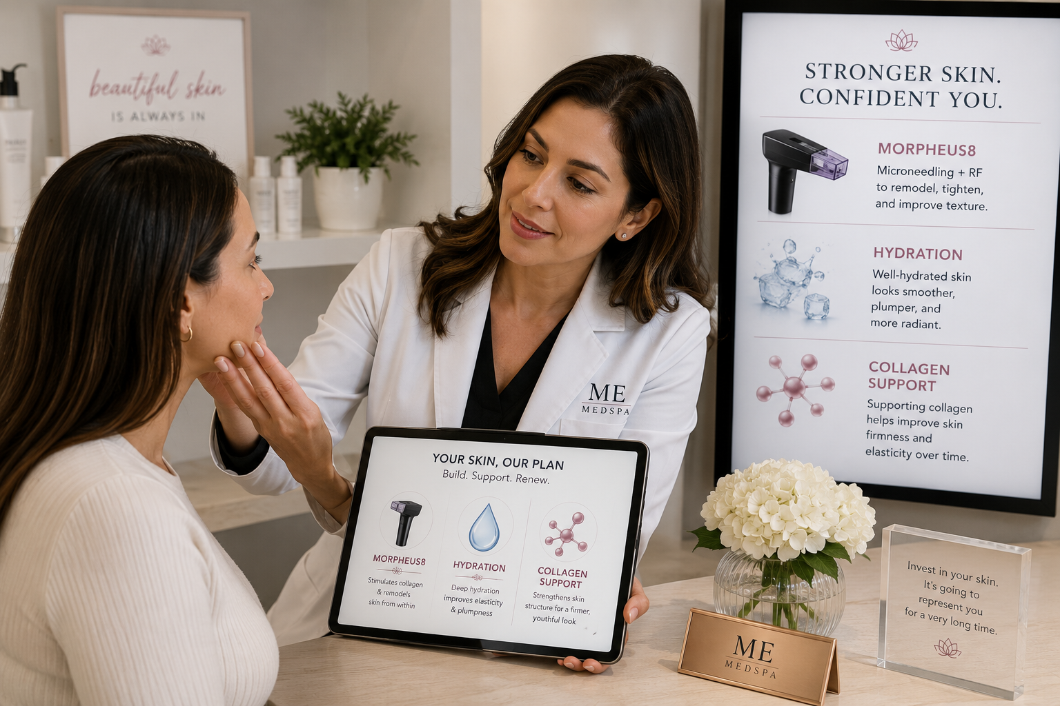 Provider discussing personalized treatments that may support collagen remodeling and skin quality