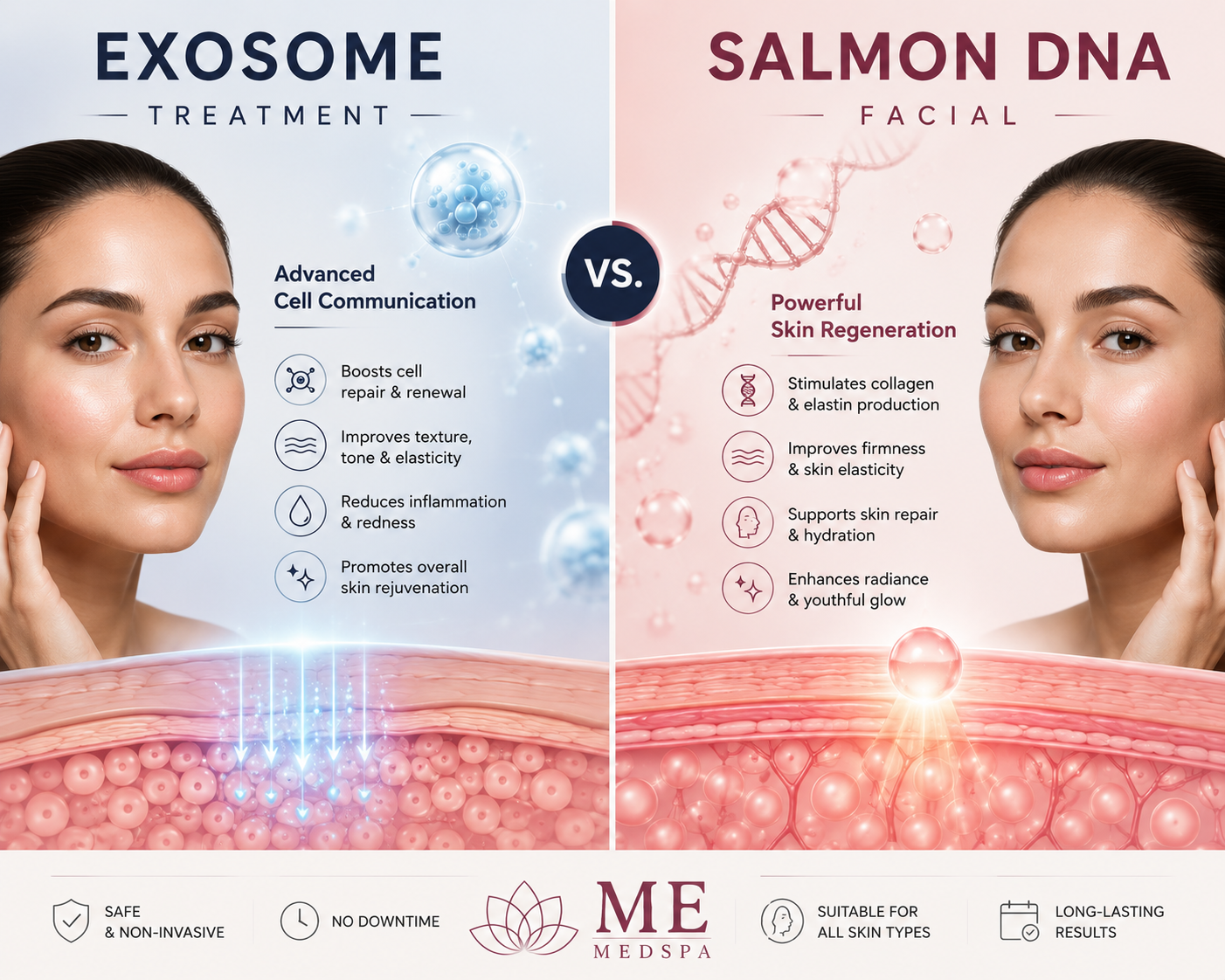 Educational comparison of Exosome therapy and Salmon DNA Facial treatments