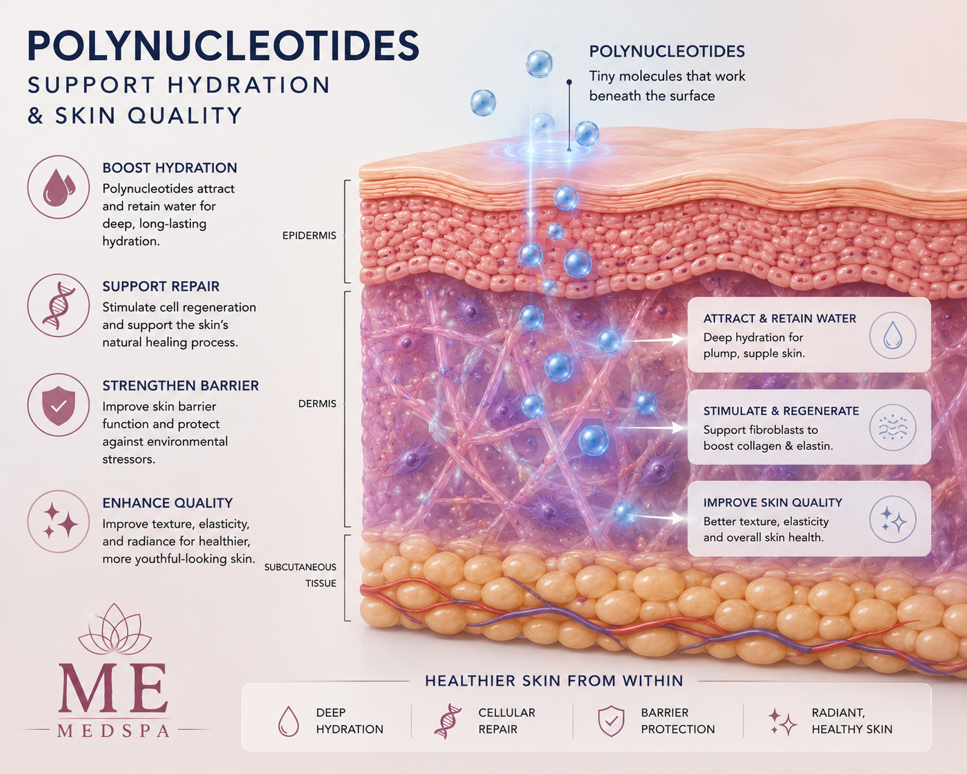 Illustration explaining how a Salmon DNA Facial supports skin quality