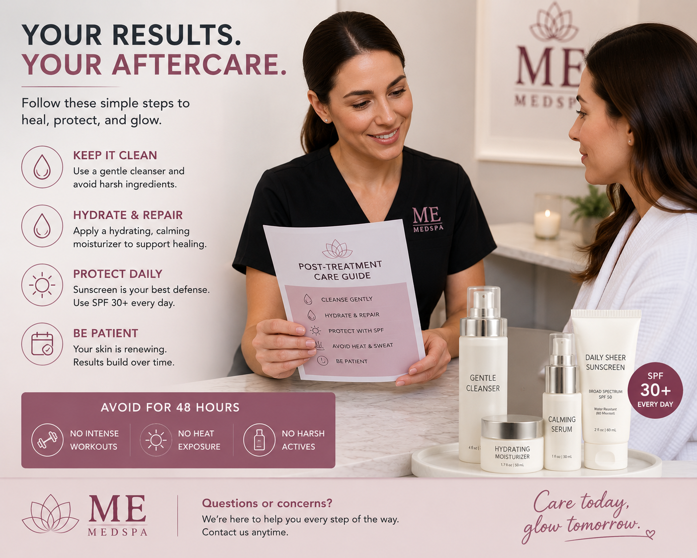 Provider explaining aftercare following regenerative skin treatments