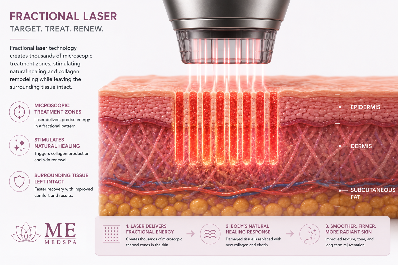 Illustration explaining how fractional laser skin resurfacing works