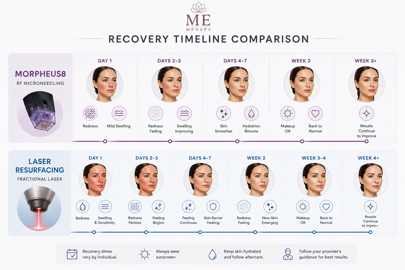Comparison of recovery timelines for Morpheus8 and laser skin resurfacing