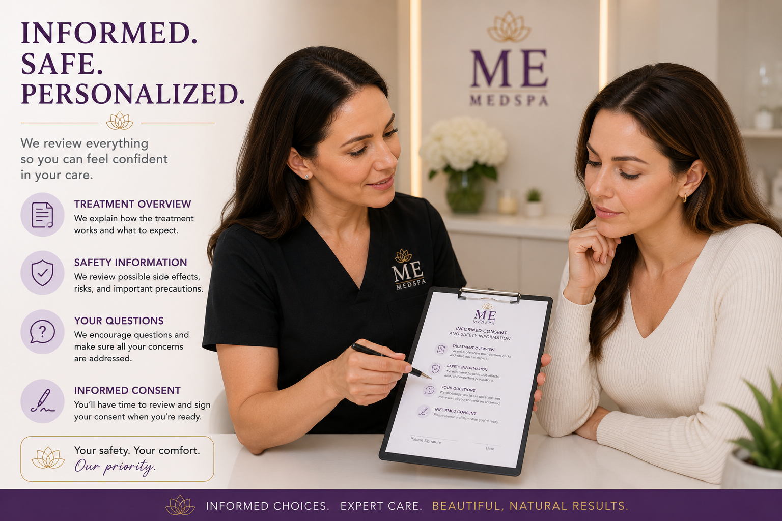 Provider discussing neuromodulator safety and treatment expectations with a patient
