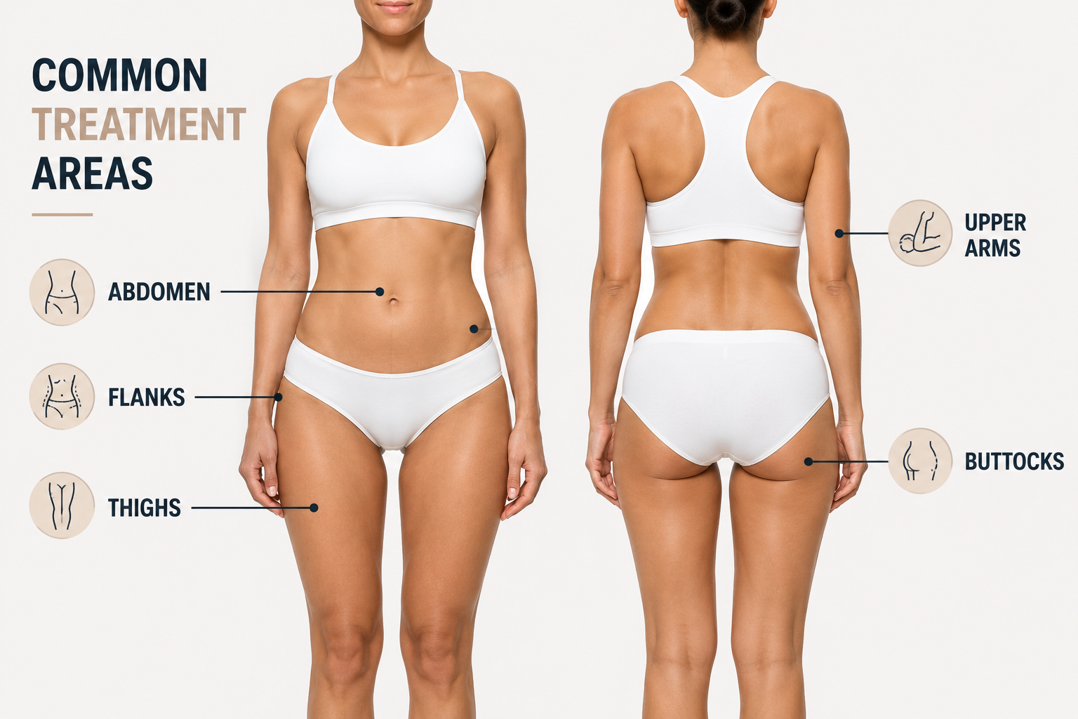 Common body areas evaluated for Evolve body contouring treatment Common body areas evaluated for Evolve body contouring treatment