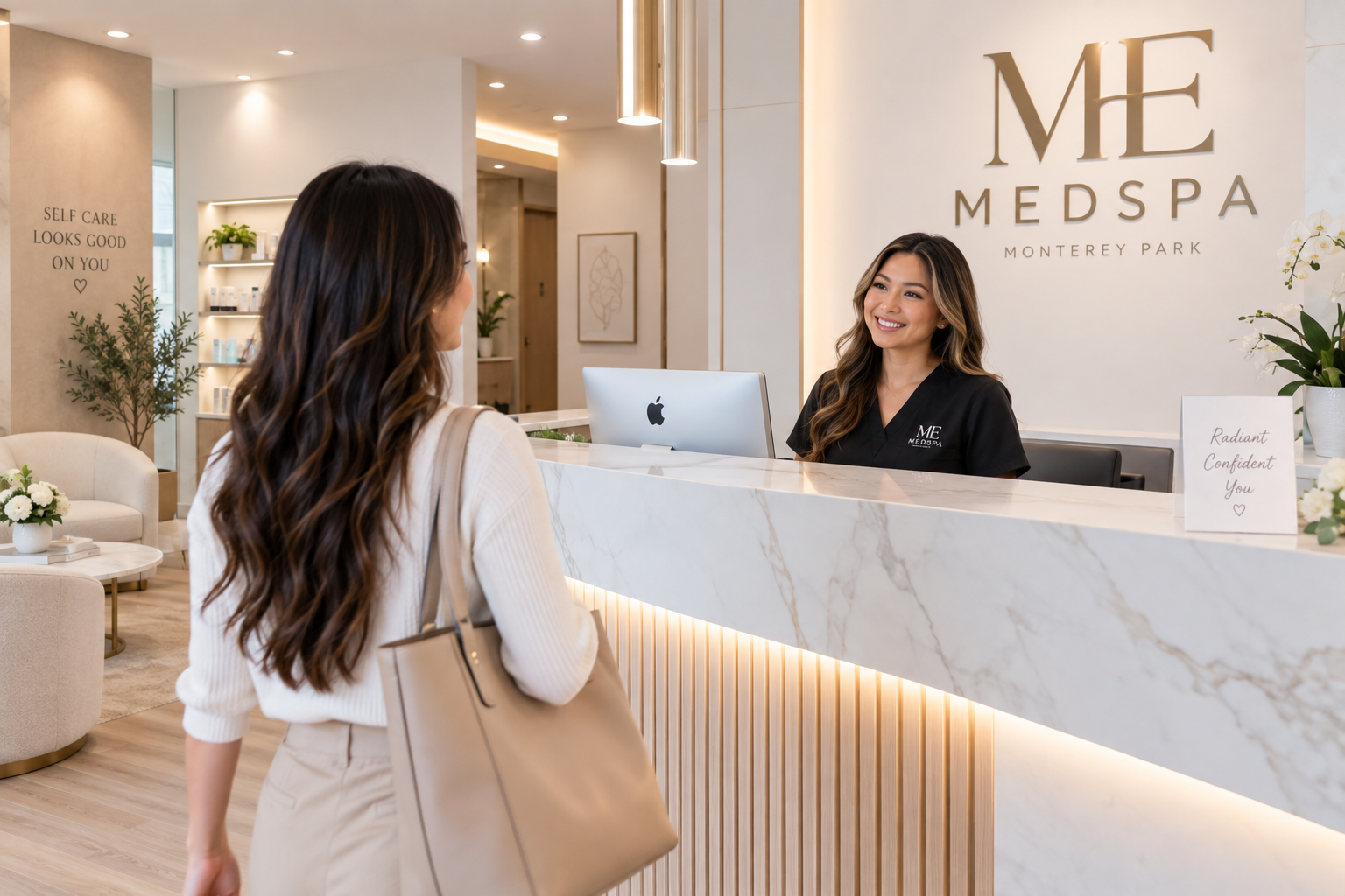 Patient visiting Me Medspa in Monterey Park for a personalized non-surgical skin tightening consultation