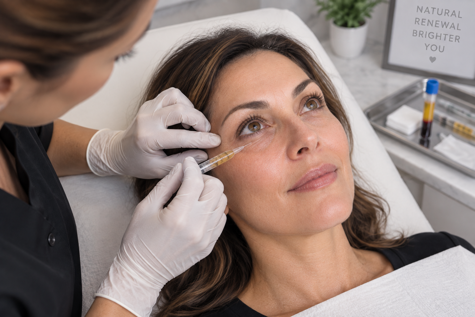 Woman receiving professional PRP treatment for under-eye rejuvenation