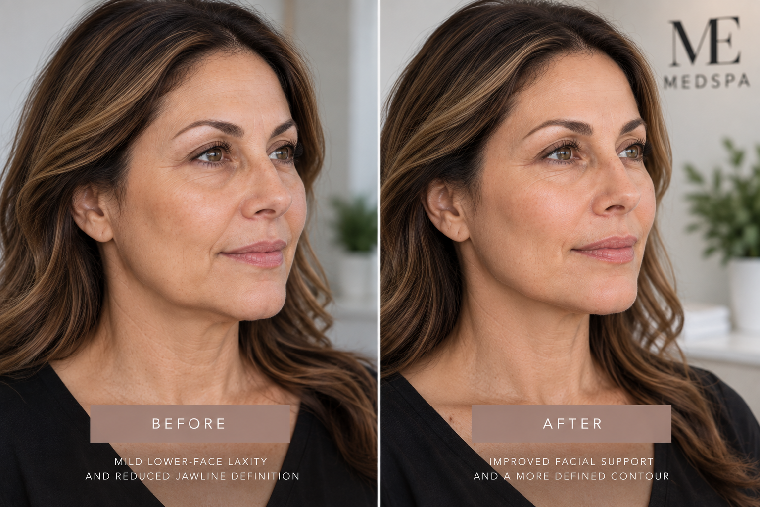  Before and after comparison showing a natural improvement in lower-face support following a thread lift