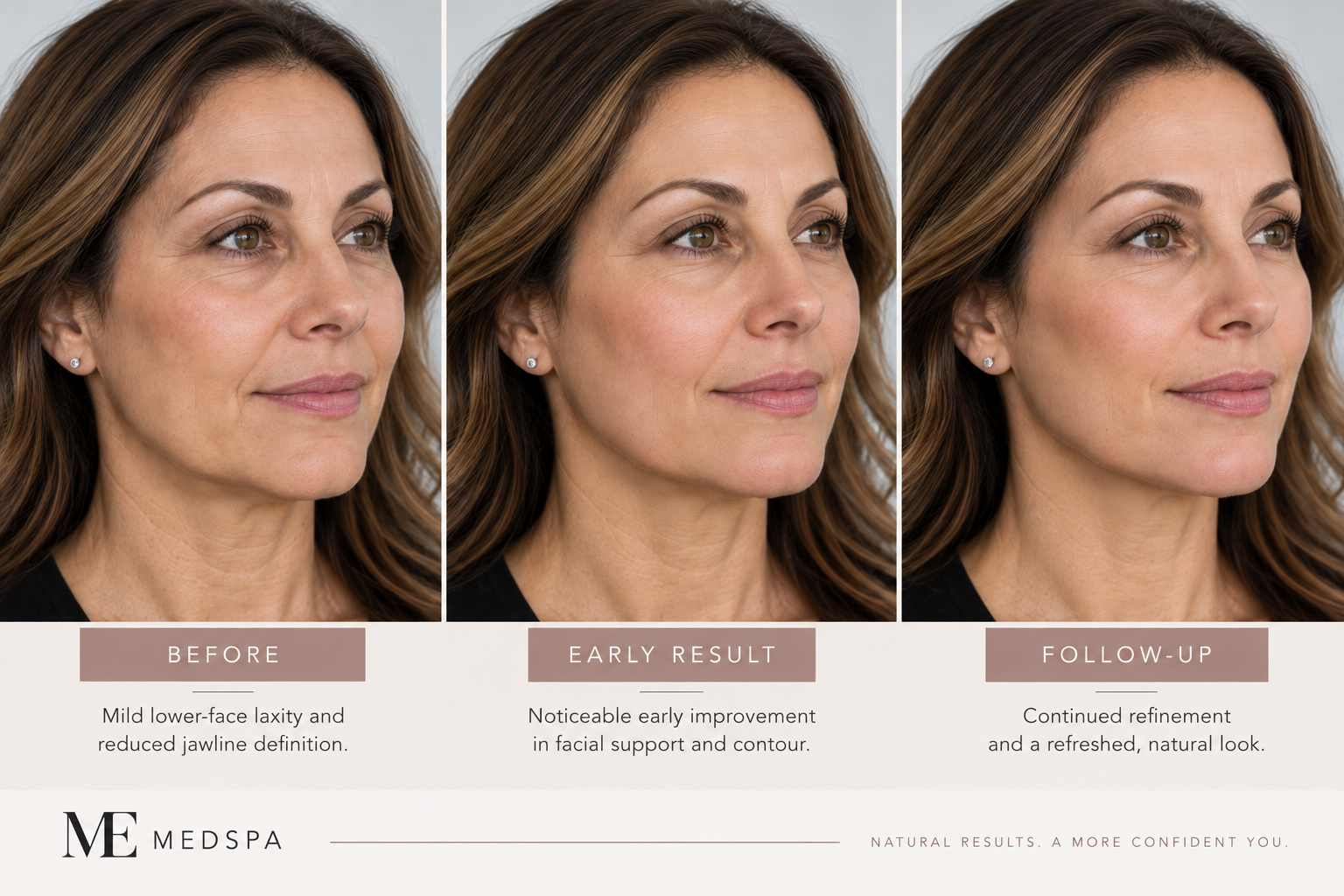 Treatment progress showing natural changes in lower-face contour following facial rejuvenation