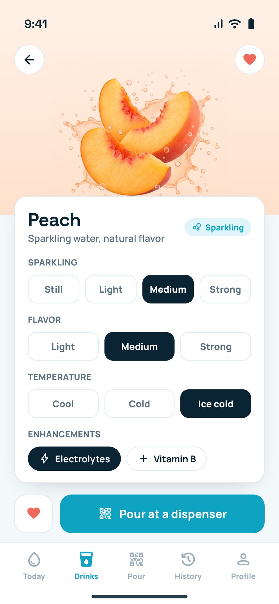 Building a drink: flavor, sparkling level and temperature