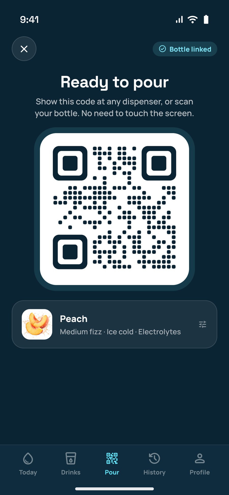 Ready to pour: a personal code to show at any dispenser, with the drink already set