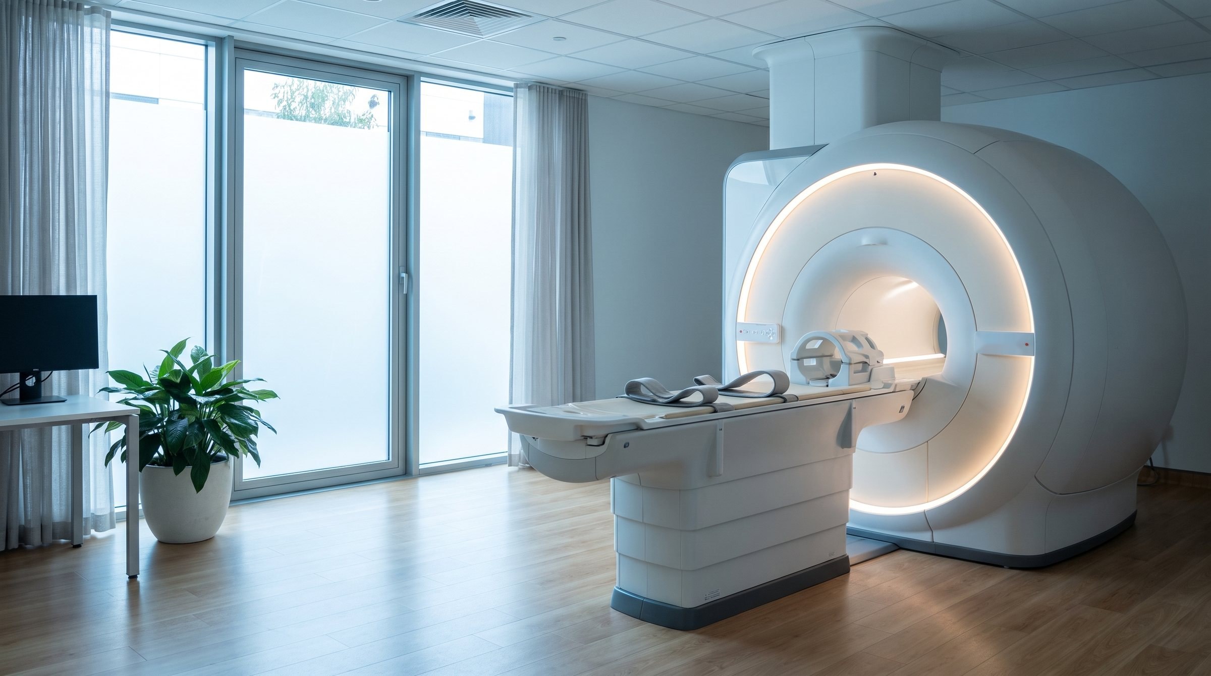 An MRI scanner in a quiet, modern imaging room