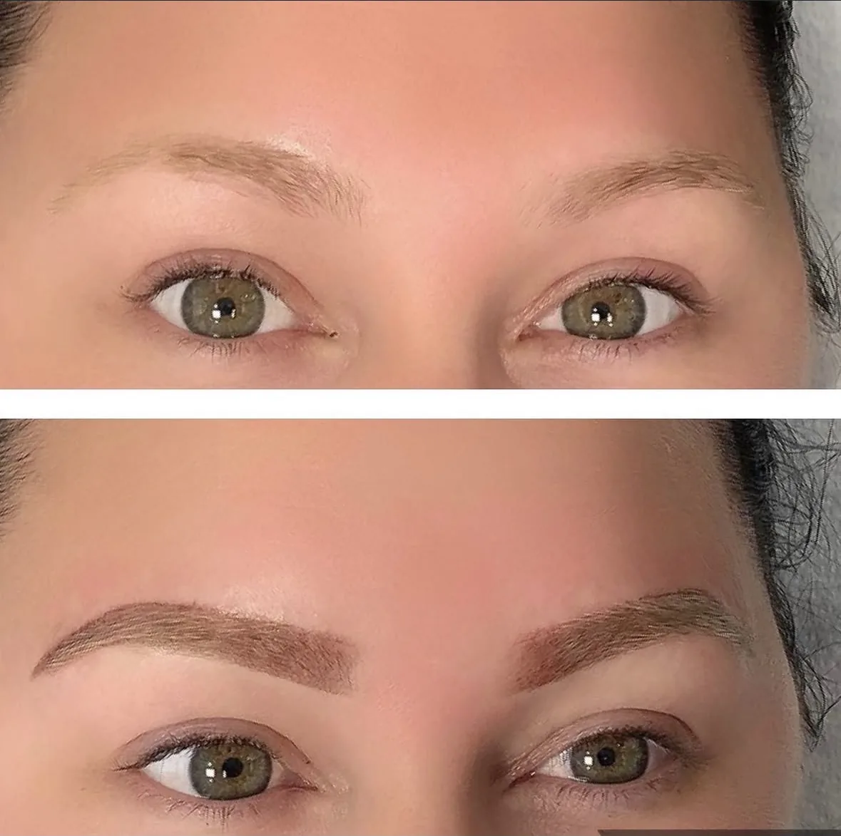 Powder brows before and after on light brows