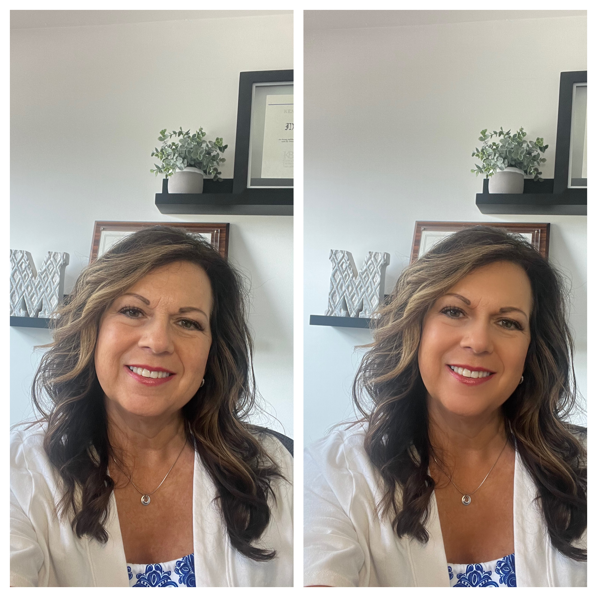 Photo of a woman as her real self beside a photo that has a filter Photo of a woman as her real self beside a photo that has a filter