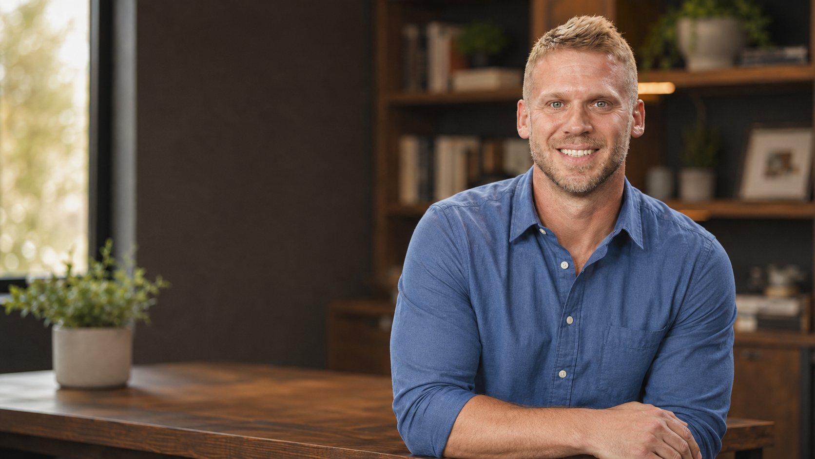 Shawn Myers seated at a desk, ready for a conversation.