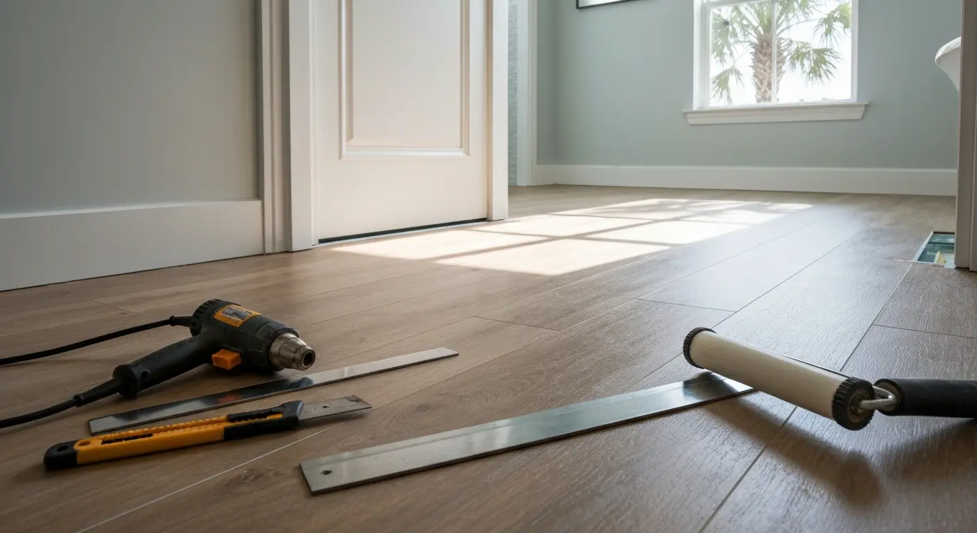 Sheet vinyl flooring in bathroom
