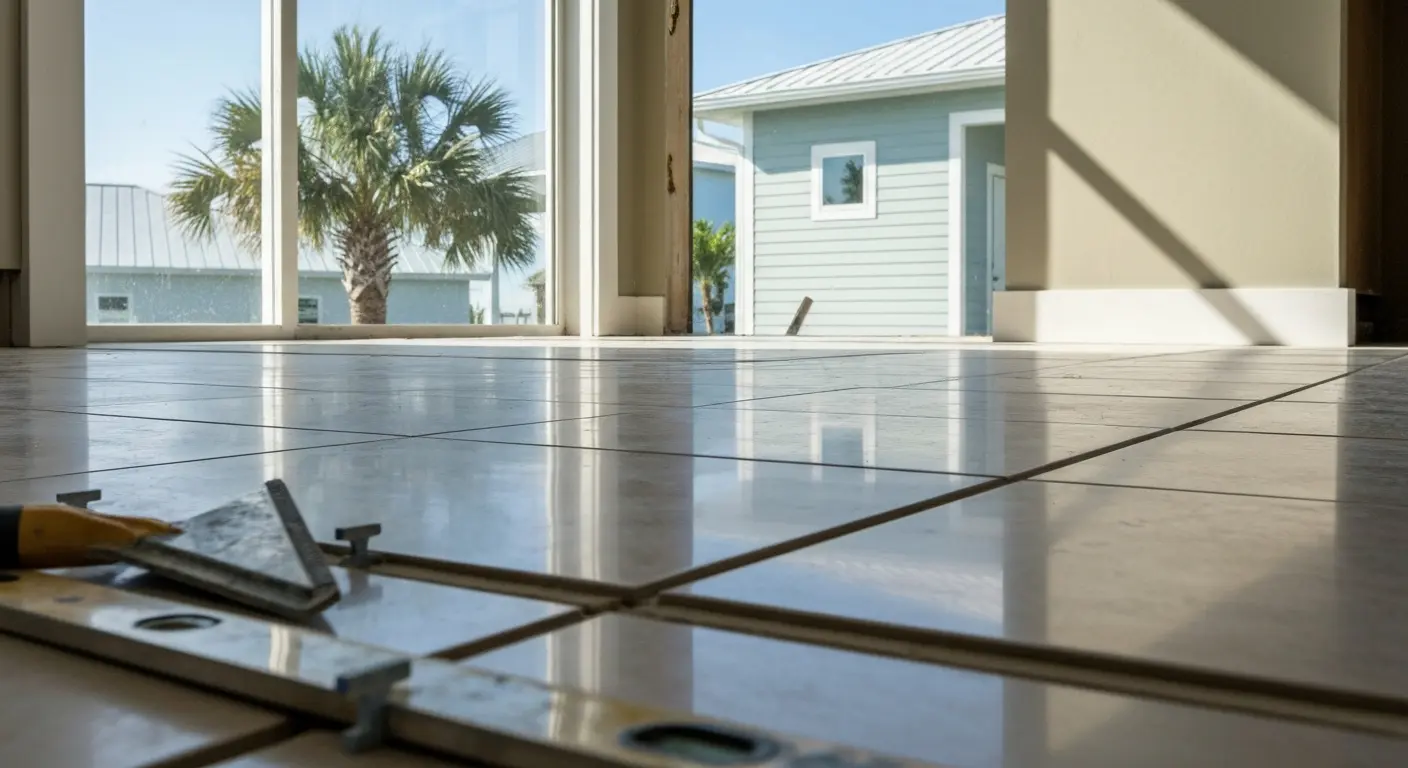 Tile flooring in kitchen