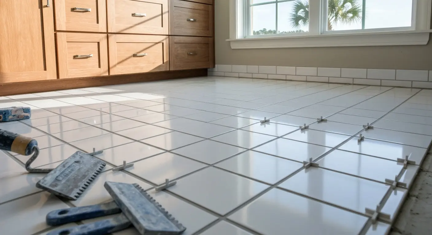Tile flooring in bathroom