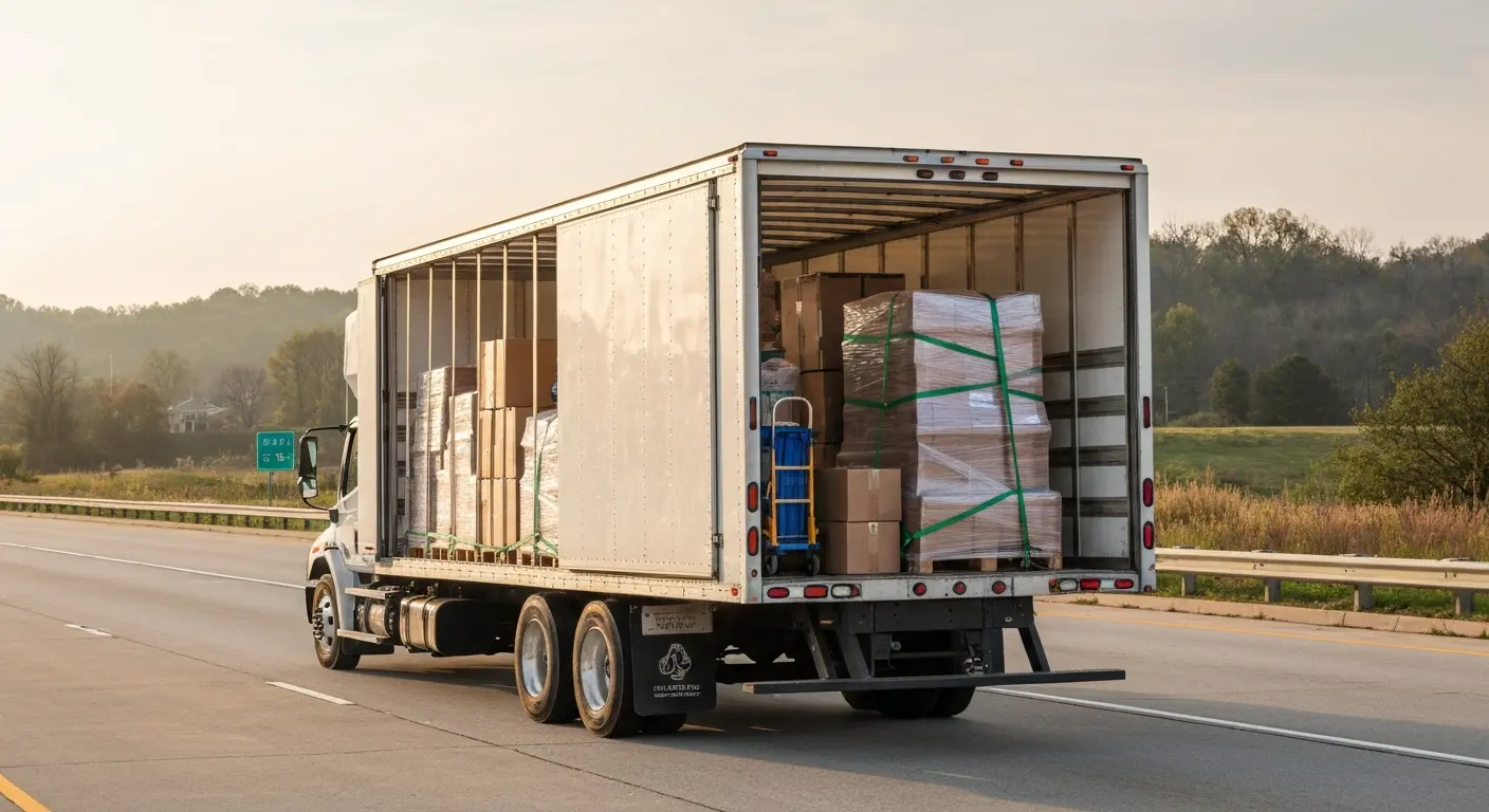 Long distance moving truck on highway