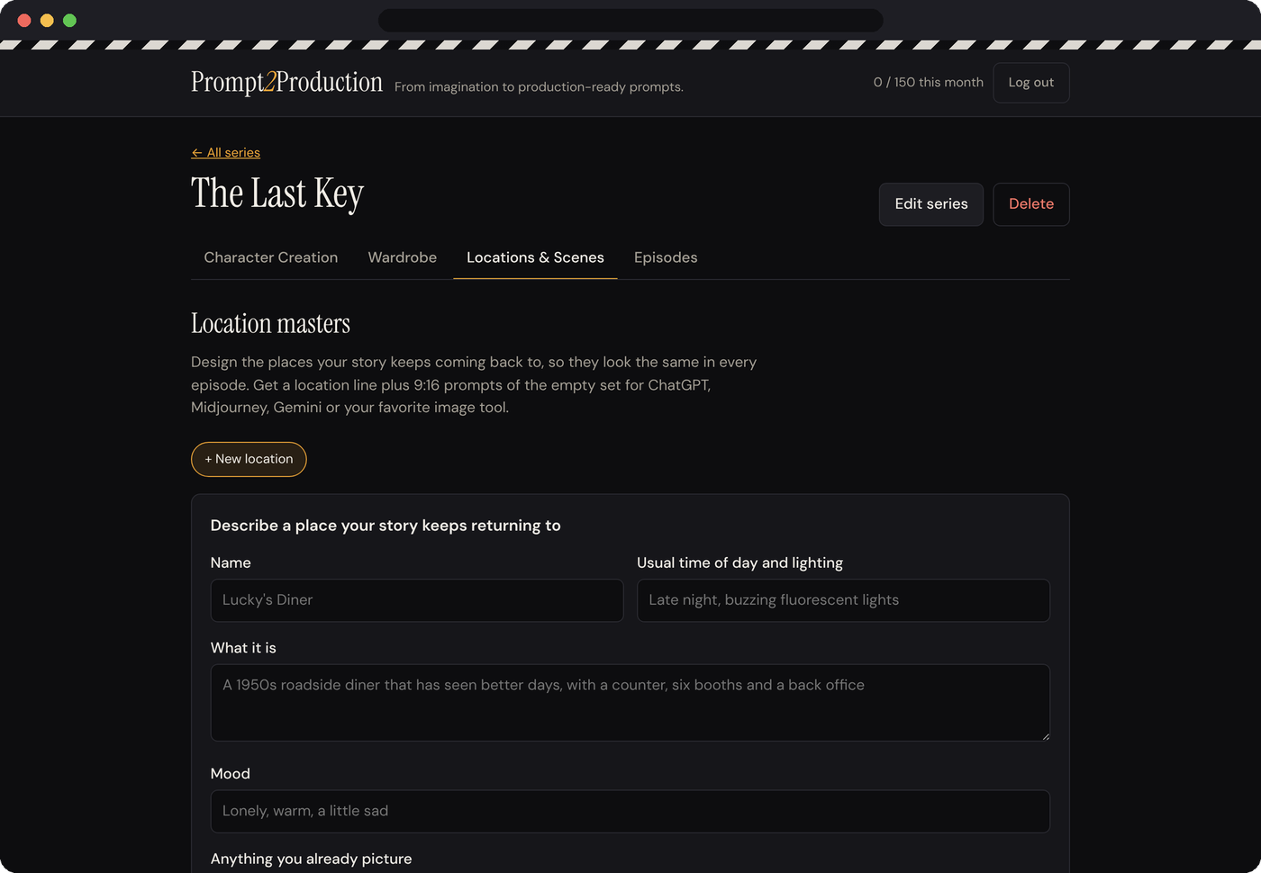A continuity log saved after locking an episode