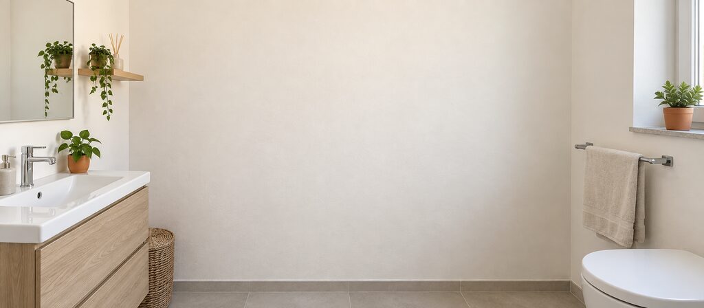 Bagno finito, la parete trattata dipinta come il resto della stanza
