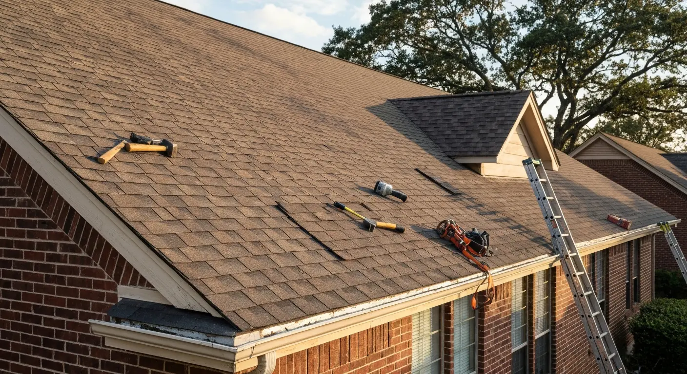 Residential roofing on brick home