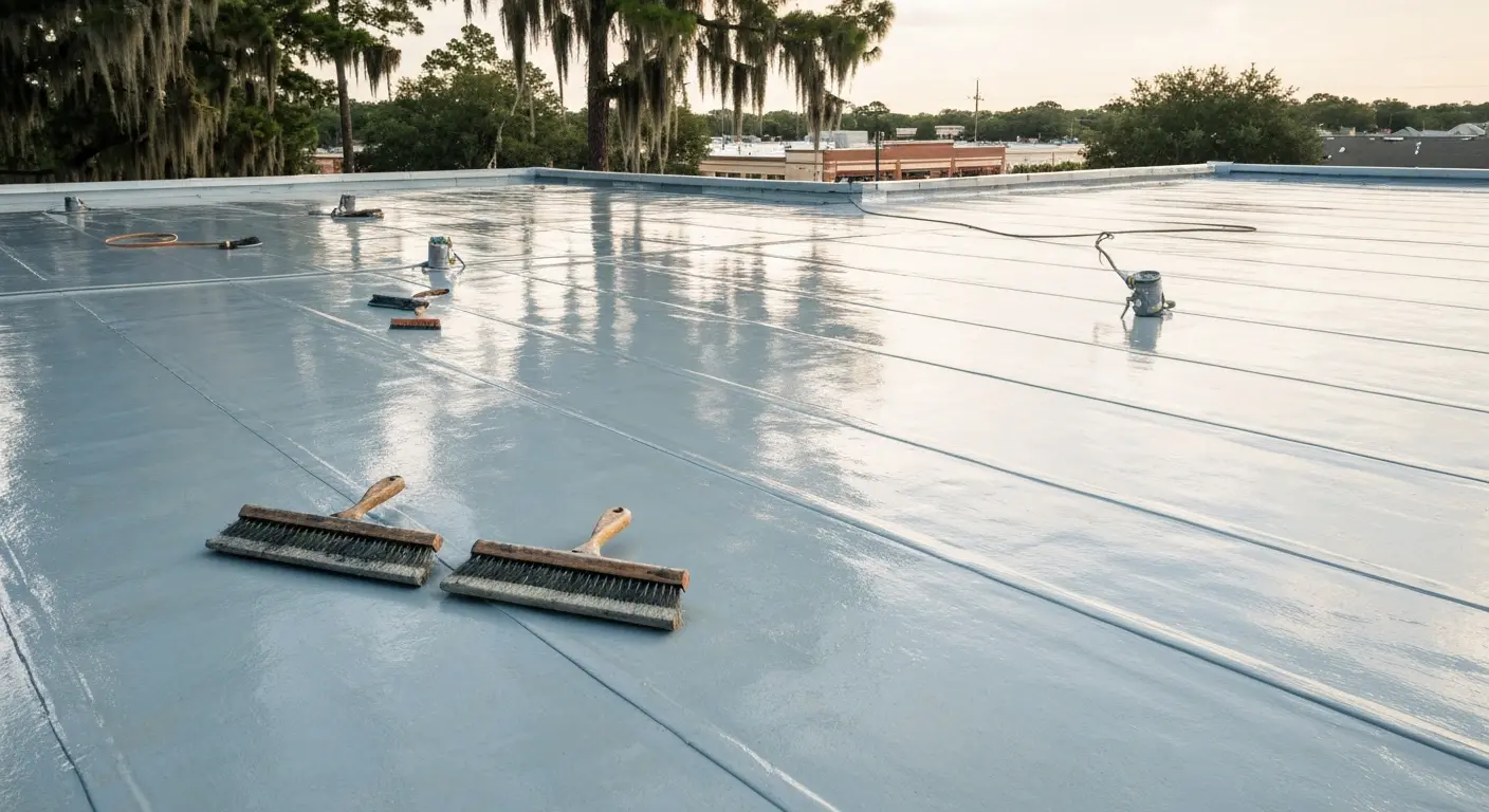 Silicone roof coating application