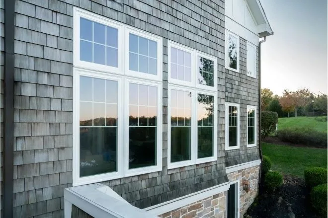White vinyl replacement windows on a Maryland home