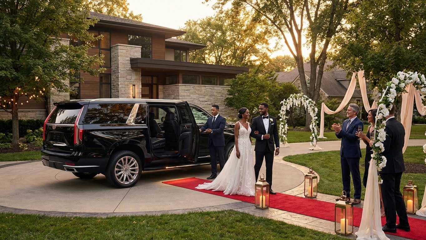 Luxury wedding limousine Black Elegant Transportation Chicago