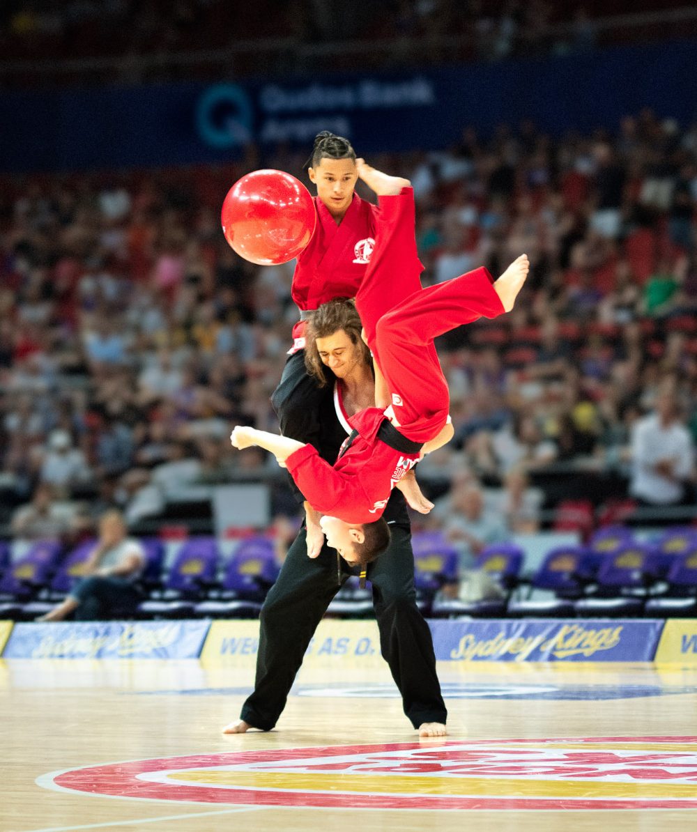 Balloon kick stunt at a Sydney Kings game