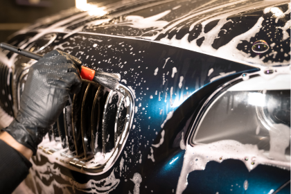 bmw front grill getting a deep clean during a exterior detail
