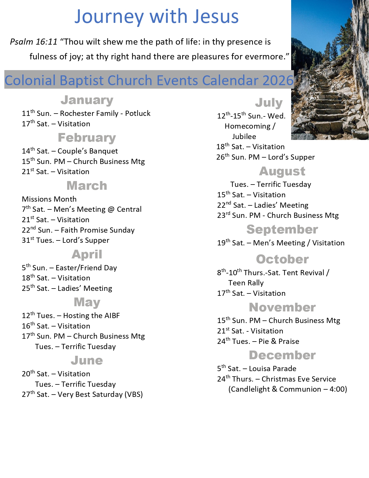 2025 Church Calendar