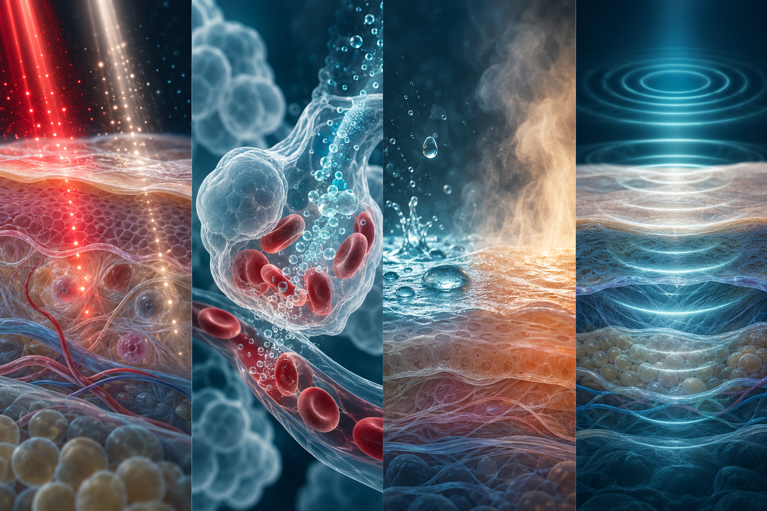 Ilustración conceptual de luz y piel, intercambio de oxígeno, contraste de temperatura y vibración