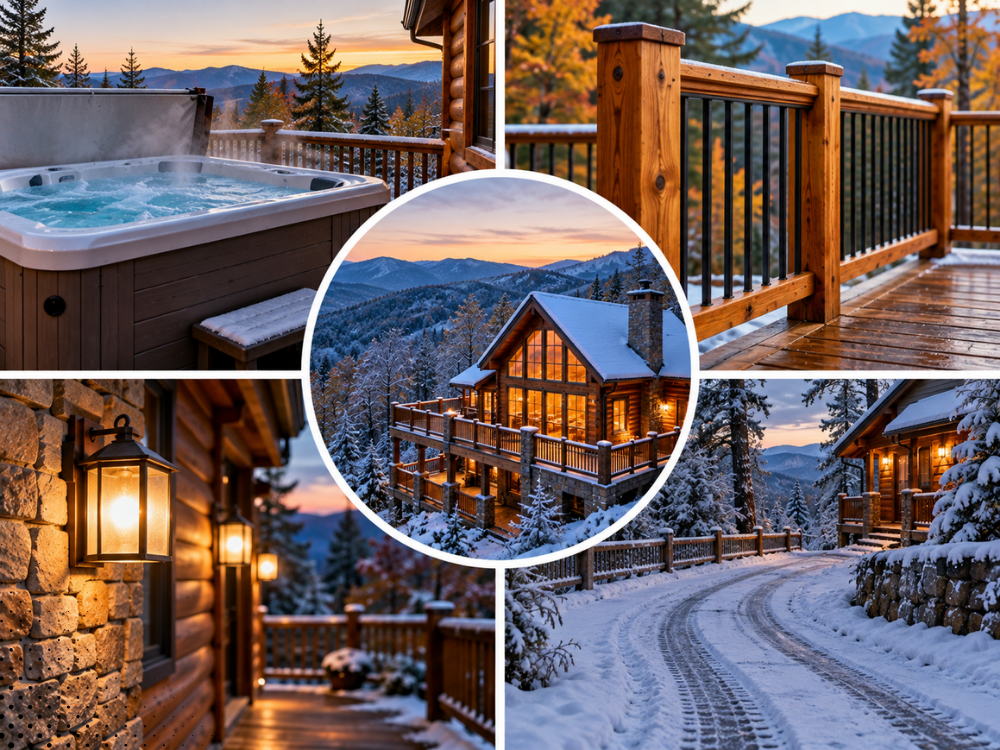 Gatlinburg TN cabin with hot tub, mountain deck, and winter access road Gatlinburg TN cabin with hot tub, mountain deck, and winter access road