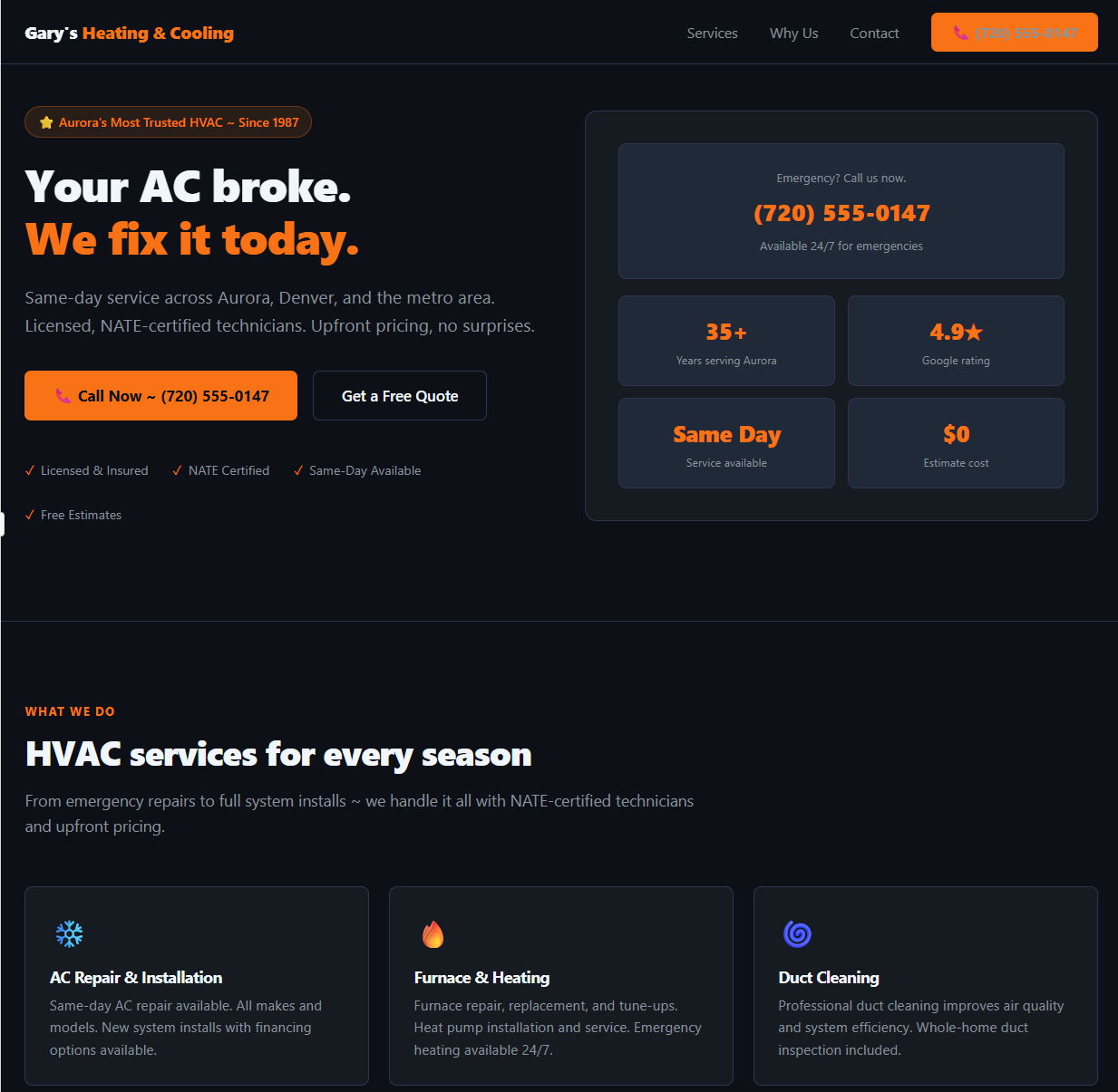 HVAC website after rebuild ~ Aurora CO