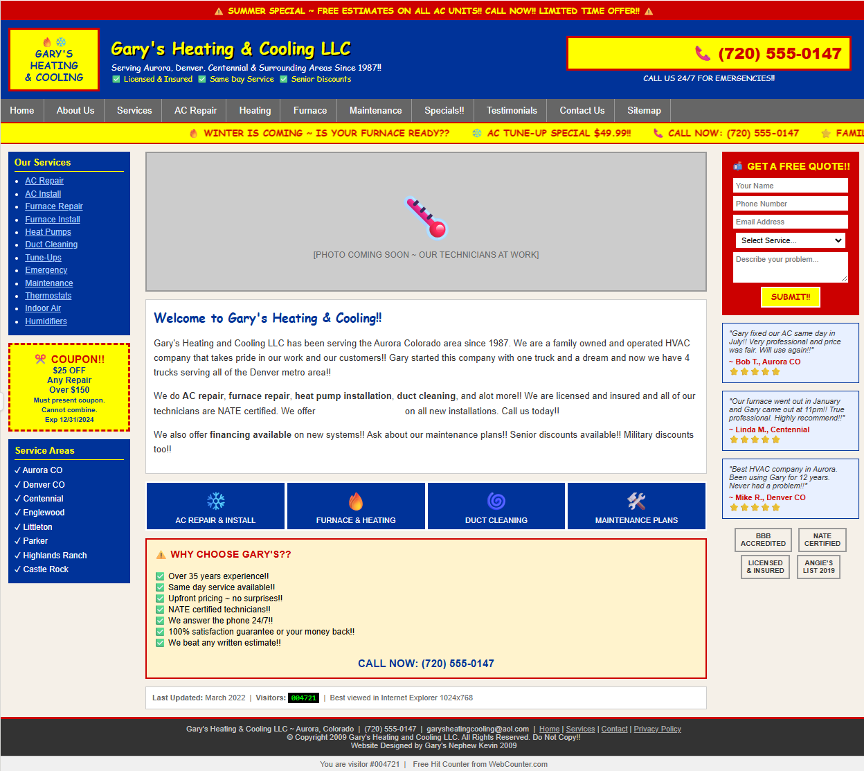 HVAC website before rebuild ~ Aurora CO