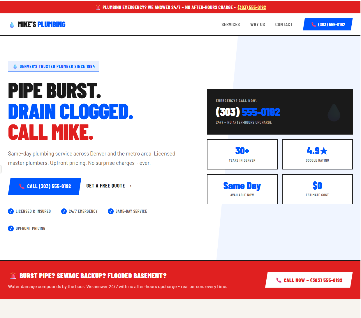 Plumbing website after rebuild ~ Denver CO