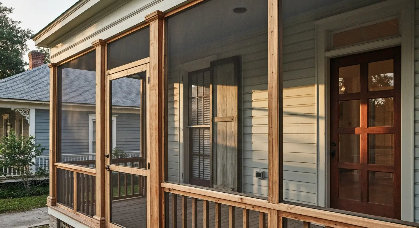 Screen porch addition on shotgun home