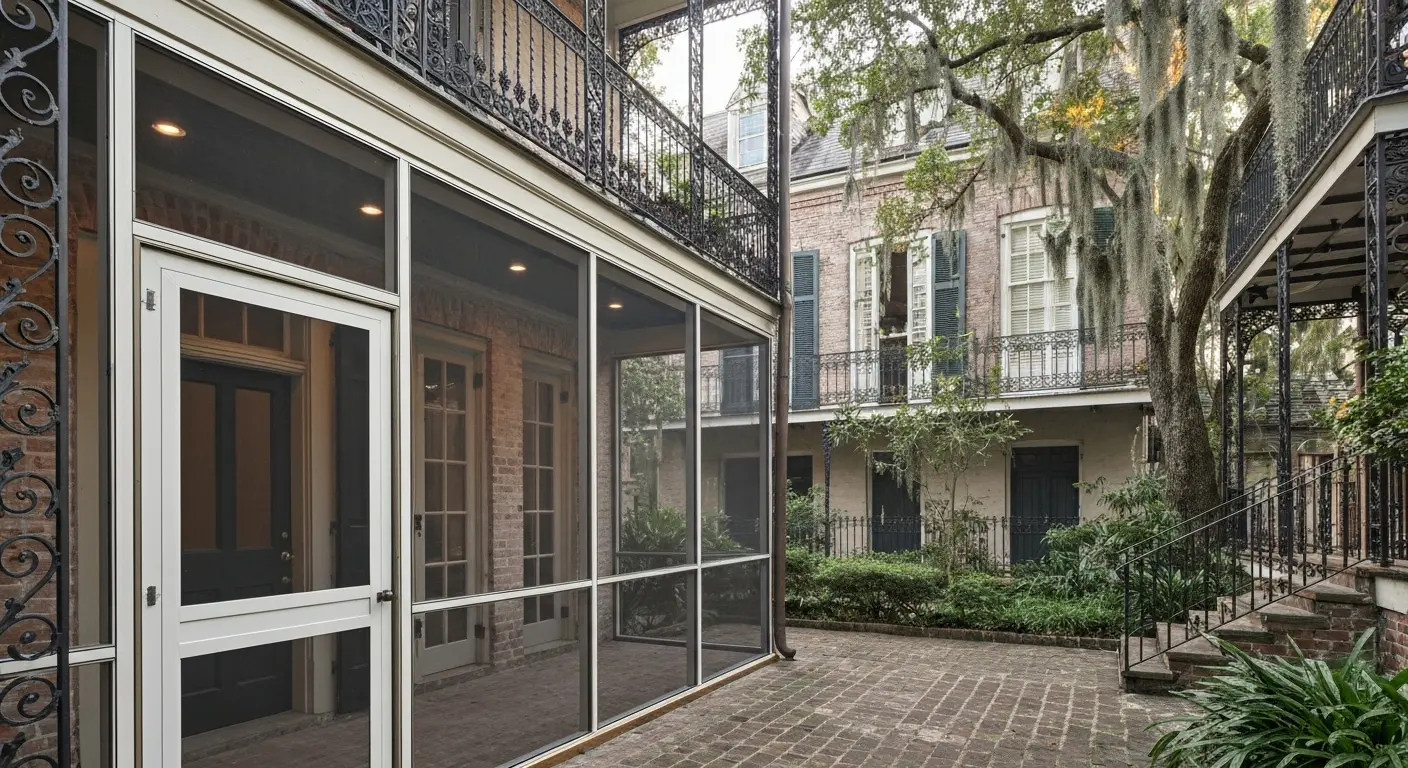 Screen porch addition on historic French Quarter home