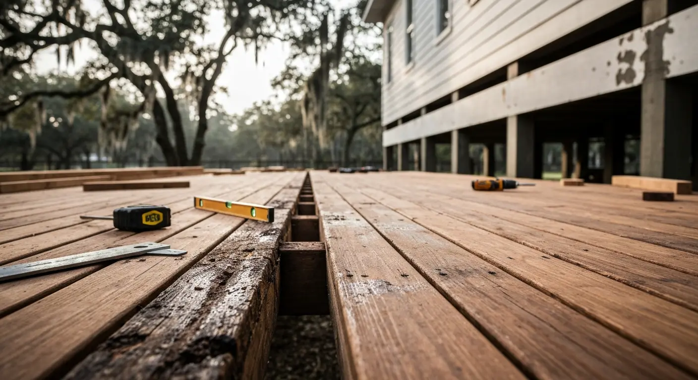 Water damage repair on deck in Mandeville