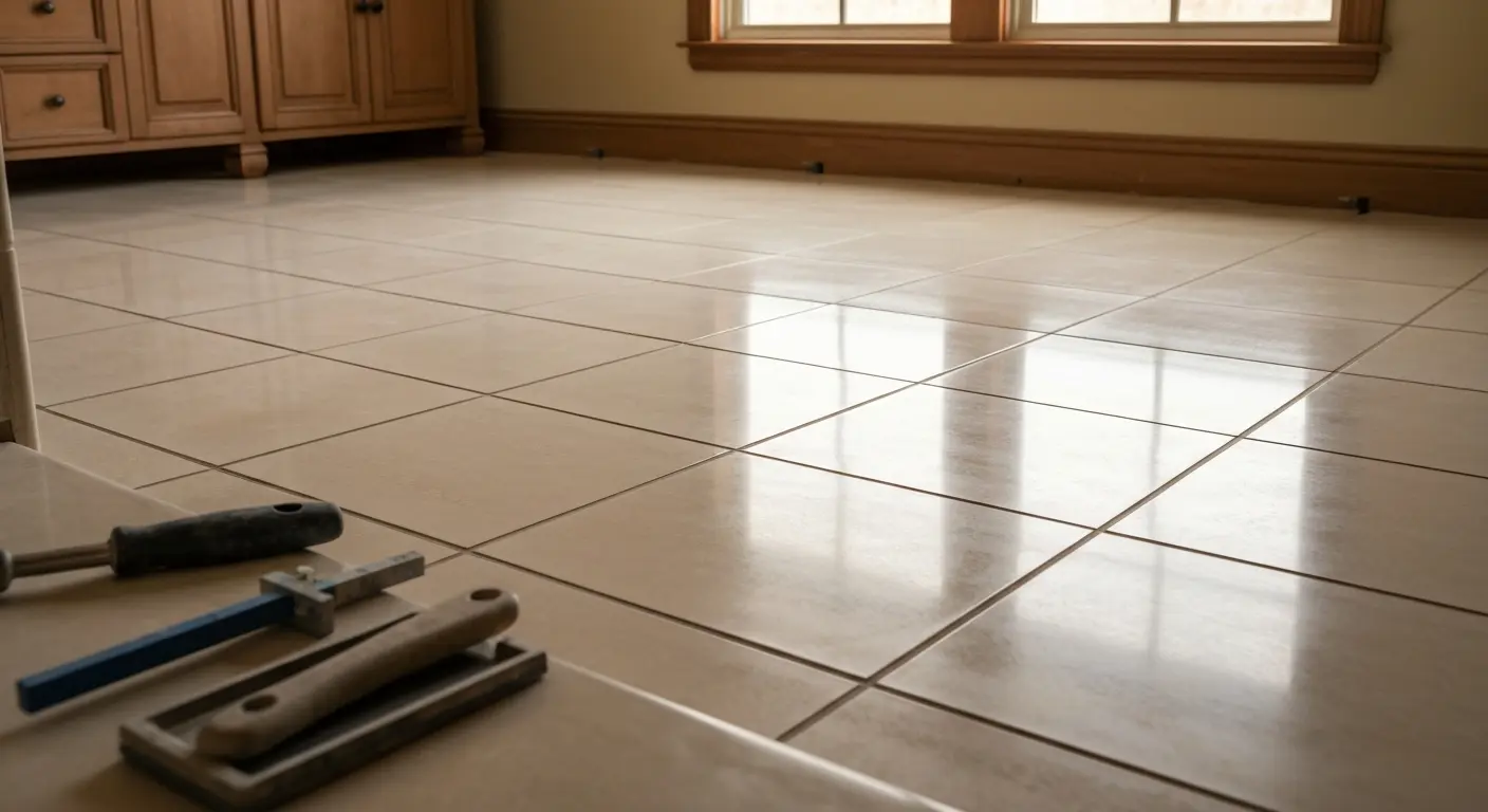 Ceramic tile bathroom floor installation