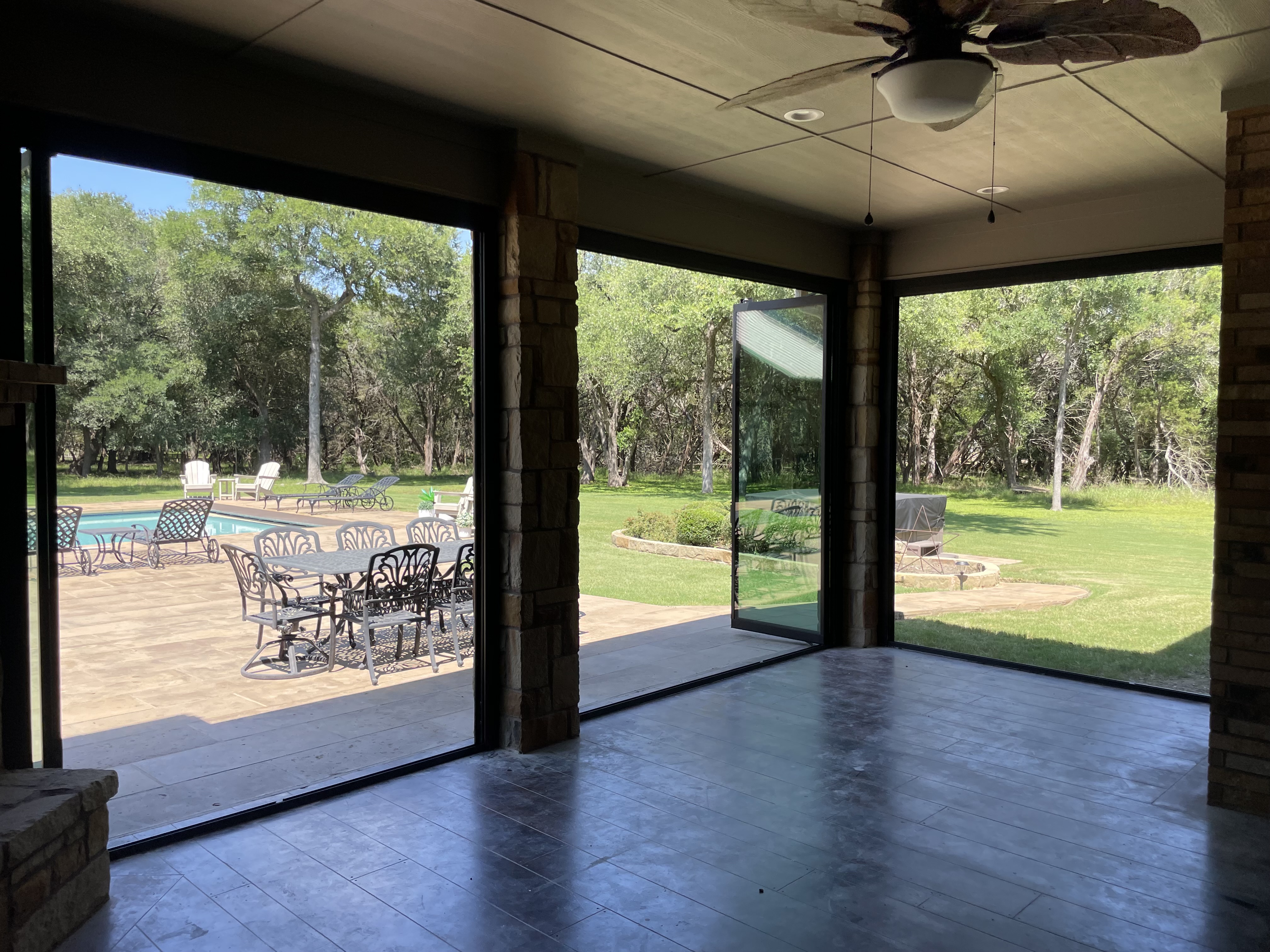 Pool-view sliding doors