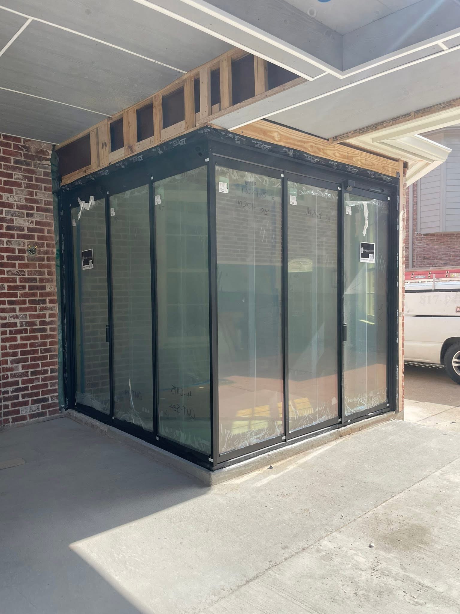 Corner glass door installation