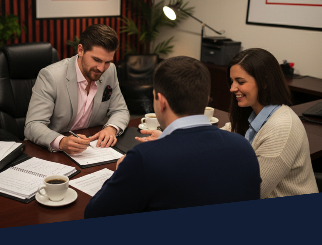 Poignée de main avec des clients satisfaits