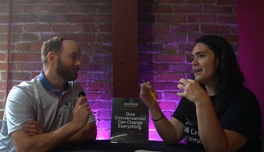 Two people in a recorded conversation about an advisor business.