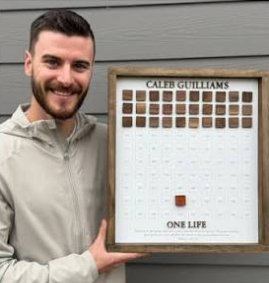 Caleb Guilliams with his One Life goals frame