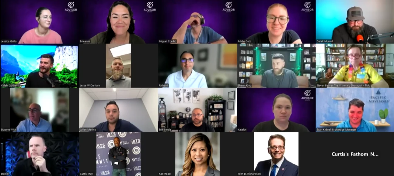 A live Advisor Action Hour session on Zoom, with advisors and agents from across the country.