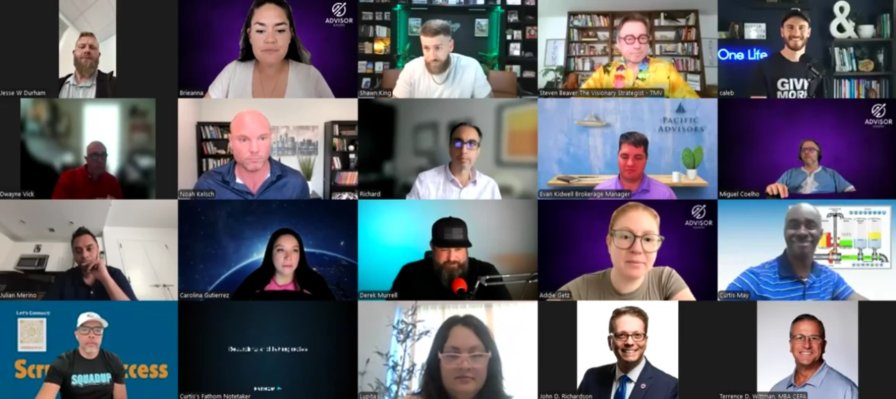 A full Advisor Action Hour room, with advisors joining from across the country.