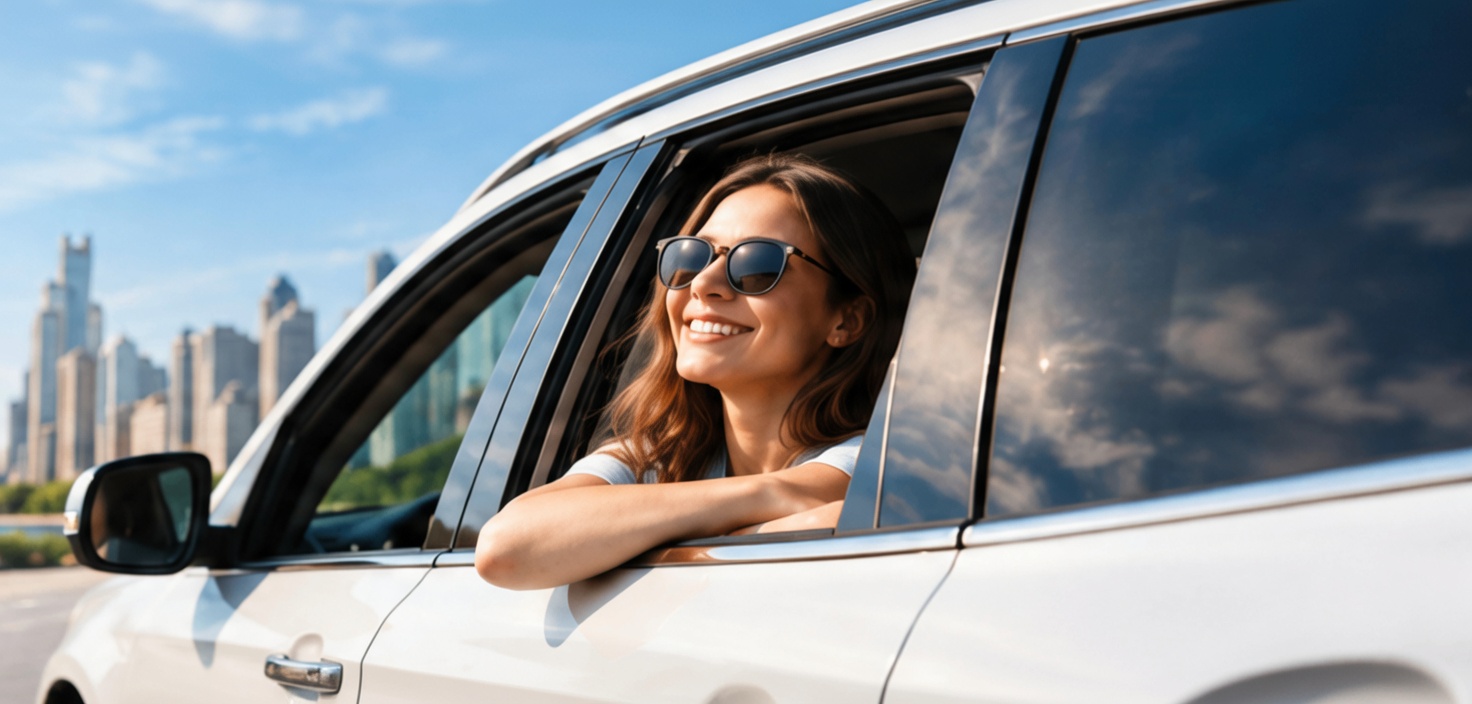 Mujer sonriente conduciendo en Chicago