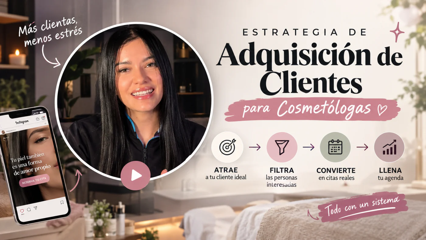 Portada de la estrategia de adquisición de clientas para clínicas, spas y cosmetólogas
